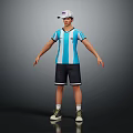 Realistic 3D Character Wearing Blue White Striped Jersey With Black Shorts And White Cap