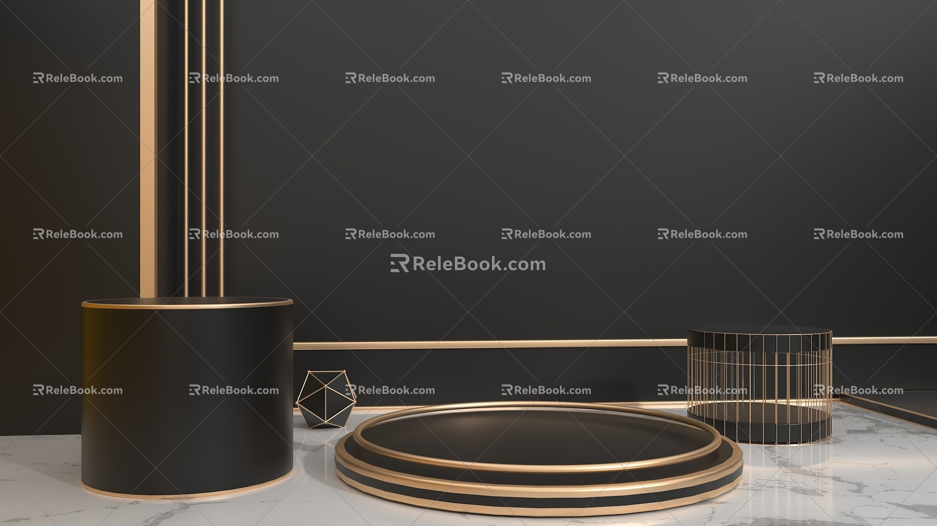 High-end black gold home business booth with map background product with map light luxury DP beautiful Chen 3d model