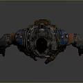 3D Male Warrior Character In Heavy Mechanical Armor With Glowing Chest And Arm Details