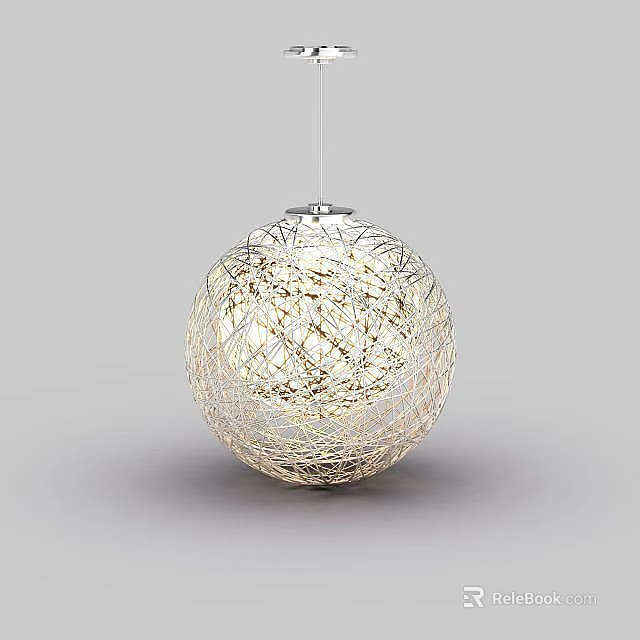 Modern Restaurant Interior Featuring Spherical Woven Pendant Light With Warm Illumination 3d model 
