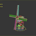 Handmade Wooden Windmill Model Craft Featuring Detailed Structure And Base Stand