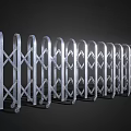 Silver Metal Retractable Gate With Wheels Arranged In A Row On Dark Background 3d model