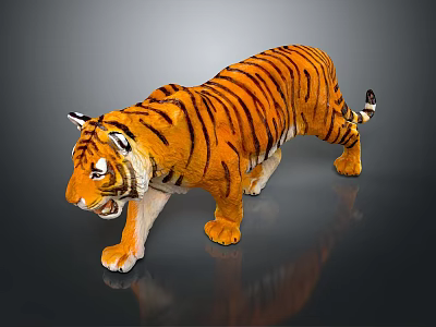 Realistic Tiger 3D Model With Orange Fur Black Stripes And Shiny Surface Reflection 3d model