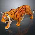Realistic Tiger 3D Model With Orange Fur Black Stripes And Shiny Surface Reflection