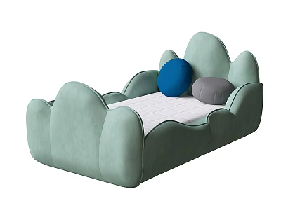 Cloud Shaped Light Green Children's Bed With Blue And Gray Pillows 3d model
