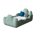 Cloud Shaped Light Green Children's Bed With Blue And Gray Pillows 3d model