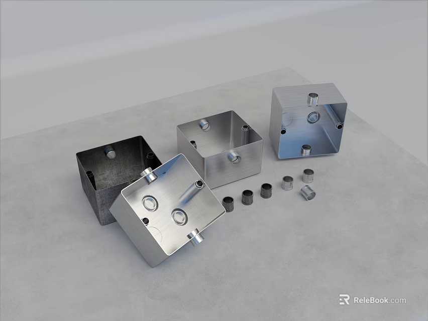 Metal Switch Panel Components With Square Design And Installation Accessories 3d model 