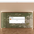 Green Decorative Wall With Landscape Design Golden Pagoda Houses And Flying Birds