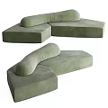 Green Velvet Sectional Sofa With Curved Cushion And Modular Design For Modern Living Room