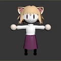 Animated Game Character With Blonde Hair Cat Ears Red Eyes White Top And Purple Skirt