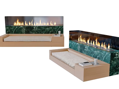 Modern Public Chair Design With Wooden Frame Marble Panel And Fireplace Feature 3d model