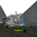 Modern Commercial Building Featuring Grid Facade Green Glass Base And Trees In Front