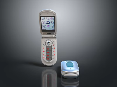 Large Silver And Small Blue Flip Phones With Screen Icons And Keypad 3d model