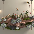 Natural Wooden Hanging Pendant with Moss Purple White Flowers Red Berries and Silver Decorative Balls