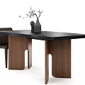 Modern Dining Table Set With Black Tabletop Wooden Legs And Brown Chairs