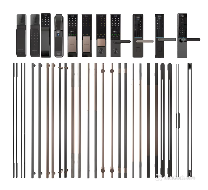 Collection Of Modern Door Handles In Various Styles And Finishes For Home Use 3d model 