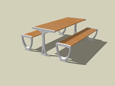 Modern Outdoor Dining Table And Bench Set With Wooden Top Metal Legs 3d model