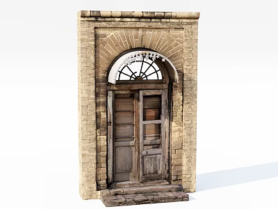 Vintage Entrance Door With Brick Wall Arched Window And Wooden Panel 3d model