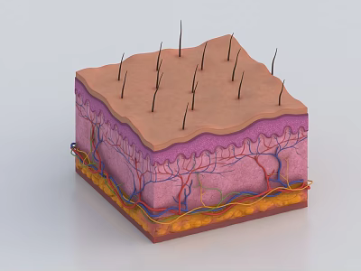 Anatomical Medical Device 3D Model of Skin Structure with Multilayer Blood Vessels and Hair Follicles 3d model