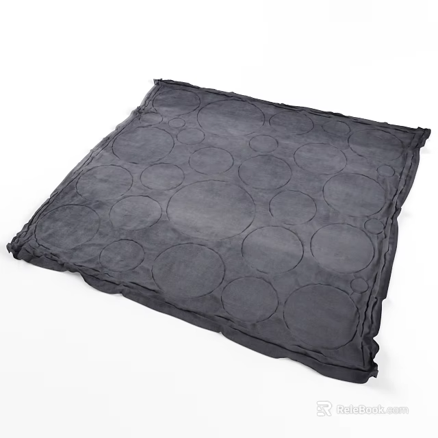 Dark Gray Square Rug With Circular Patterns Soft Texture For Living Room 3d model 