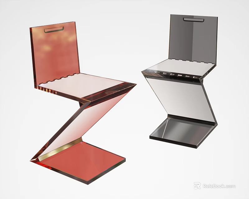 Modern Single Chair With Z Shaped Structure Acrylic Material Red And Black 3d model