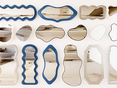 Various Unique Shaped Decorative Mirrors With Stylish Frames For Home Decor 3d model