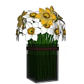 Decorative Glass Vase With Yellow And White Daisies And Green Stems