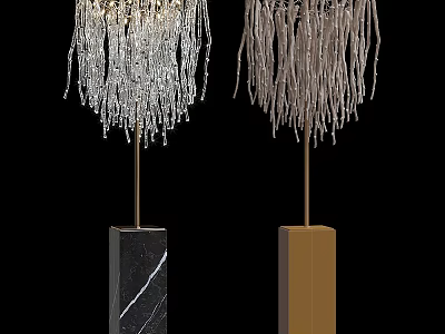 Stylish Floor Lamps With Black Marble And Golden Bases And Tassel Like Hanging Decorations 3d model