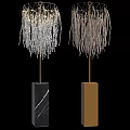 Stylish Floor Lamps With Black Marble And Golden Bases And Tassel Like Hanging Decorations