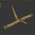 Handcrafted Wooden Primitive Tool Featuring Cross Structure Rope Wrapped And Pointed Tip 3d model