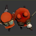 Cartoon Characters In Red Outfits With Goggle Hats And Rabbit Ears