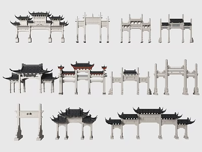 Traditional Chinese Paifang Memorial Archways With Various Architectural Styles And Designs 3d model