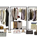 Stylish Clothes Display With Accessories In Wardrobe Setup 3d model