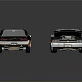 Two Classic Vintage Cars With Retro Design And Shiny Black Orange Finish