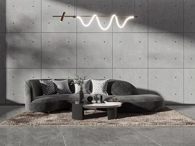 Large Sectional Sofa With Decorative Pillows Coffee Table And Area Rug Against Modern Textured Wall 3d model