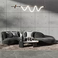 Large Sectional Sofa With Decorative Pillows Coffee Table And Area Rug Against Modern Textured Wall