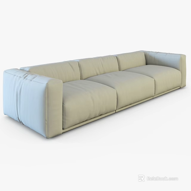 Light Colored Three Seater Sofa Modern Minimalist Upholstered Design With Clean Lines 3d model