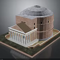Classical Style Red Brick Building Featuring Domed Roof And Columned Portico On Green Lawn Pedestal
