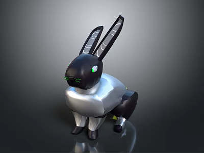 Game Movie Character Rabbit With Black Ears Silver Body Green Eyes Mechanical Design 3d model