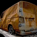 Rusted Damaged Van With Burnt Body And Broken Metal Parts