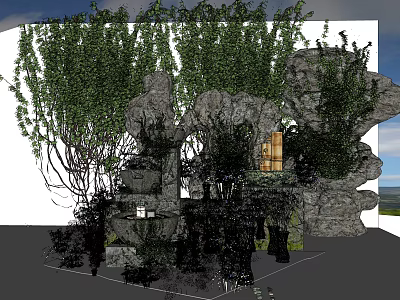 Garden Ornamental Rock Formations With Lush Green Vines And Small Decorative Features 3d model