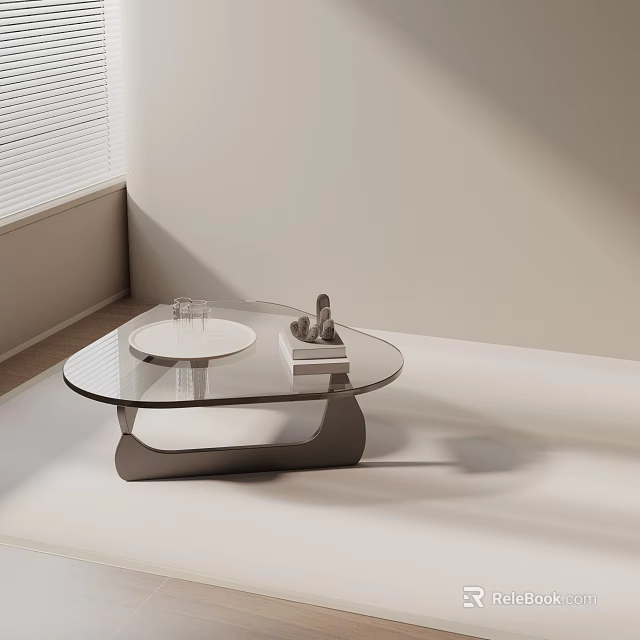 Modern Sofa and Coffee Table Set with Glass Top Metal Base in Minimalist Living Room 3d model 