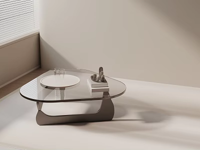 Modern Sofa and Coffee Table Set with Glass Top Metal Base in Minimalist Living Room 3d model