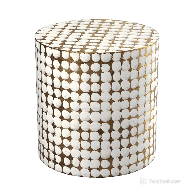 Round Coffee Table With White Dot Pattern And Gold Trim Design 3d model 