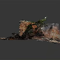 Natural Wood Stone Structure With Cave Green Moss And Pebble Ground Design