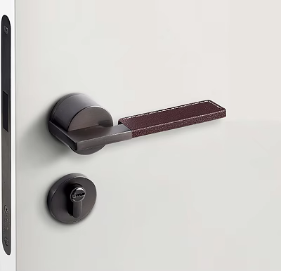 Modern Door Handle With Metallic Structure And Leather Accent Design For Home Interior 3d model