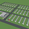 Neatly Arranged Industrial Warehouse Complex Surrounded by Greenery and Trees
