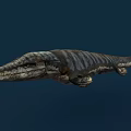 Realistic Prehistoric Marine Reptile With Long Snout Streamlined Body On Dark Blue Background