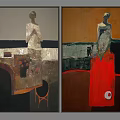 Modern Figurative Paintings With Neutral Tones And Red Accents For Interior Wall Art