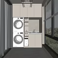 Home Balcony Modern Design With Stacked Washing Machine Dryer Cabinetry Sink And Natural Light